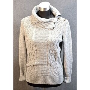 Tommy Hilfiger Womens Gray Cable Knit Button Cowl Neck Sweater M